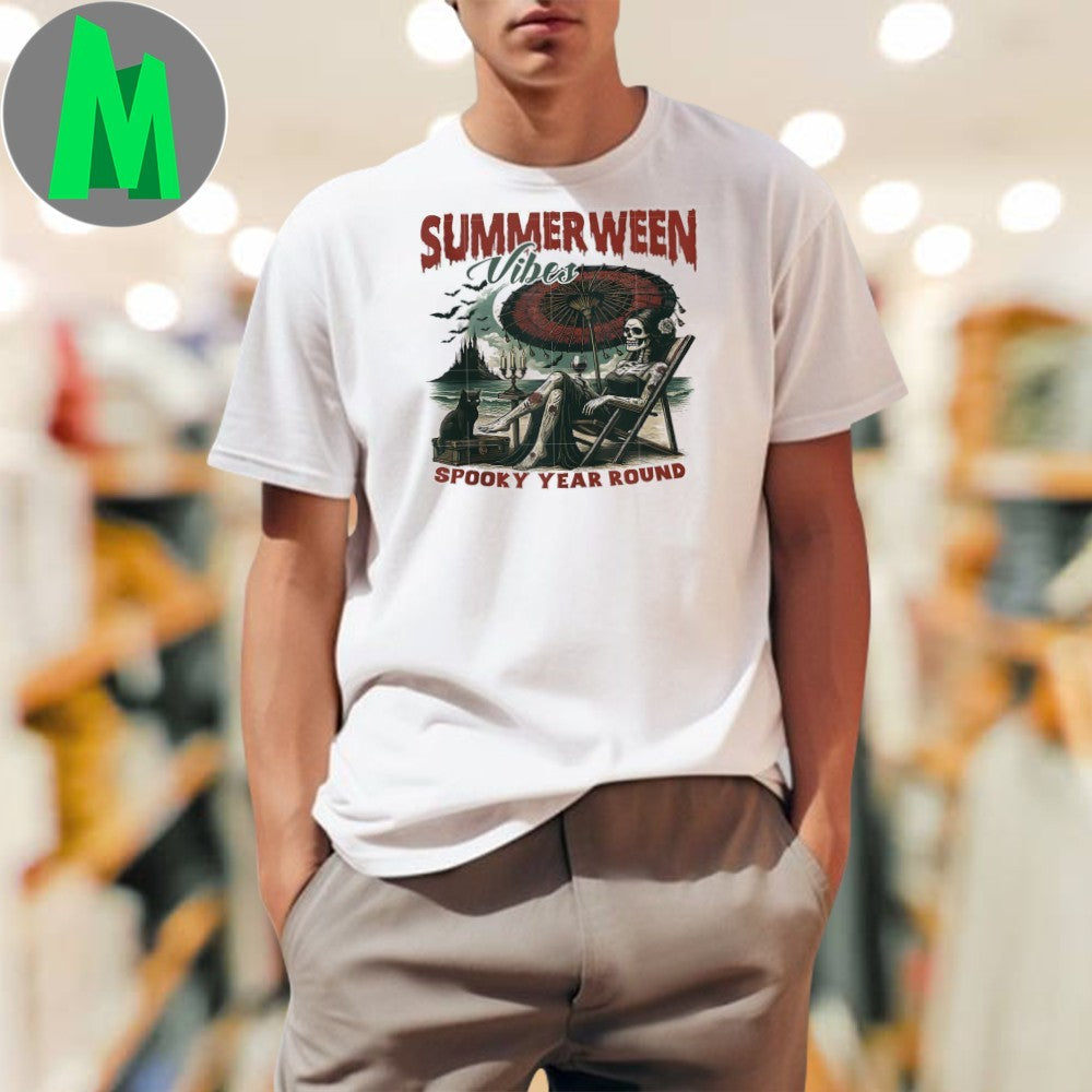 Original Summerween Vibes Summer Halloween Spooky Skeleton Beach Shirt