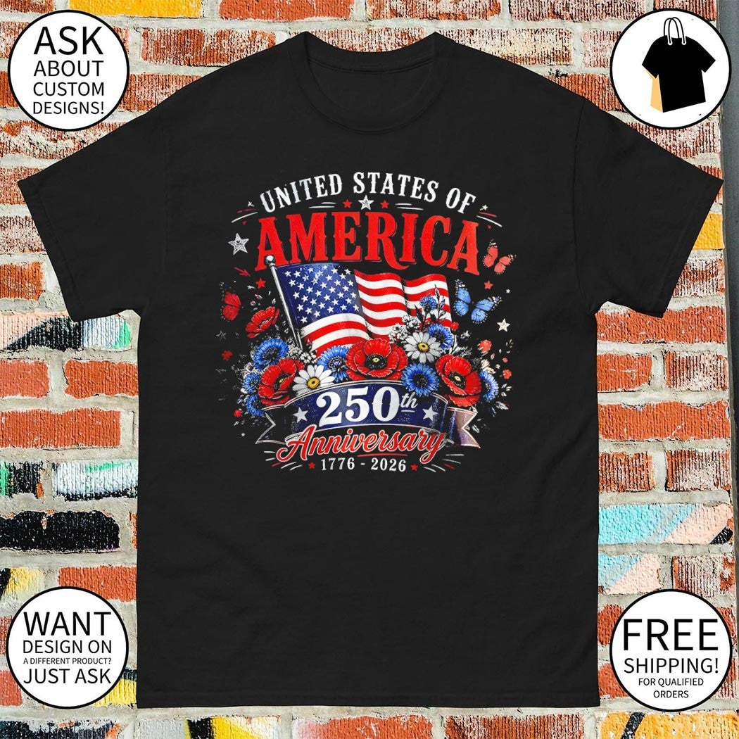 Patriotic floral United States of America 250th Anniversary 1776 2026 4th of July shirt
