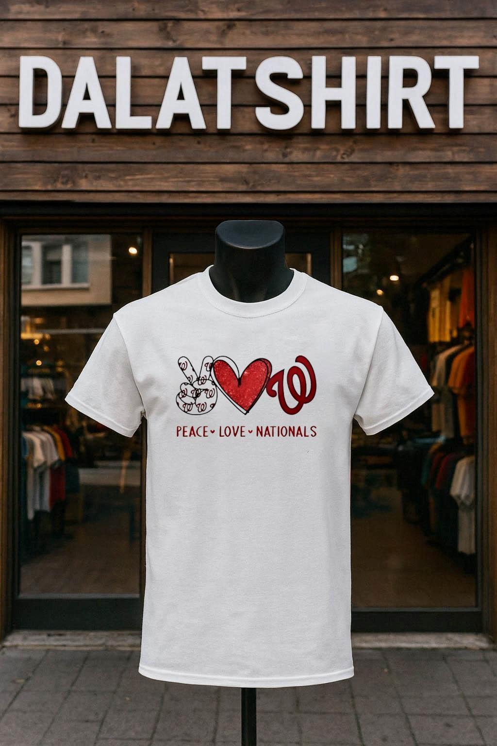 Peace Love Nationals Washington Red Heart Curly W shirt
