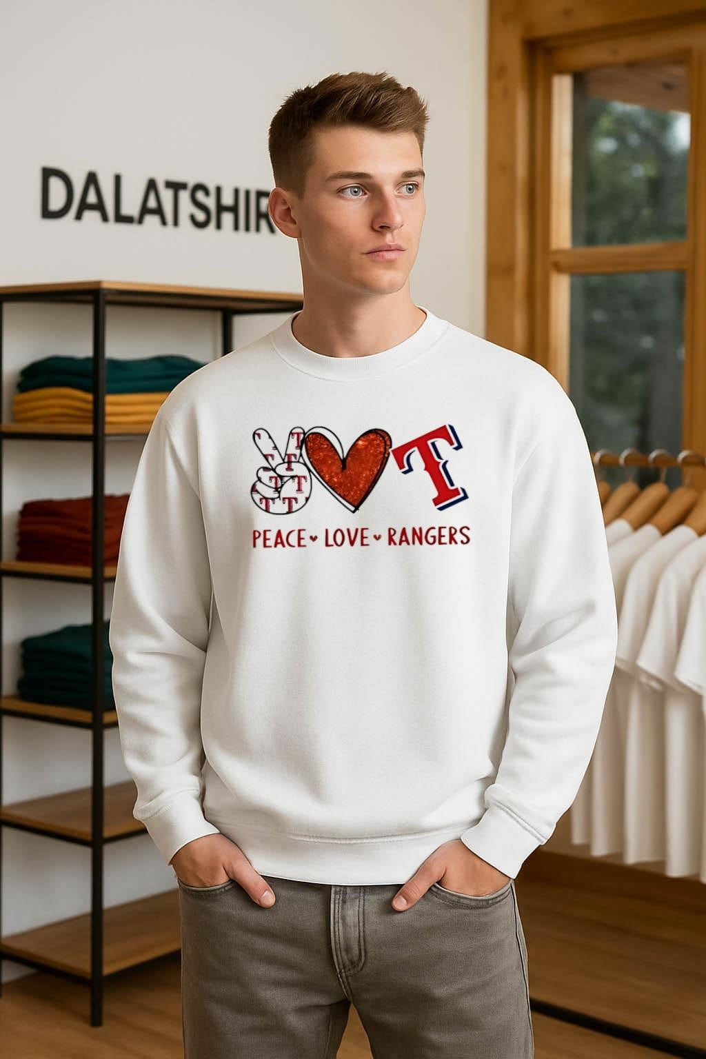 Peace Love Rangers Texas Baseball Hand Heart Graphics shirt