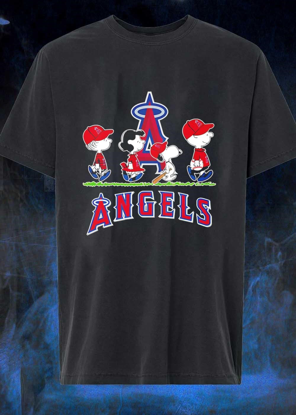 Peanuts Gang Walking with Baseball Gear Los Angeles Angels shirt