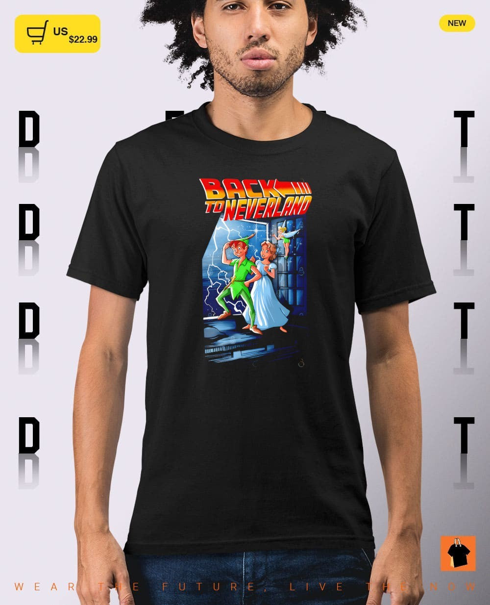 Peter Pan Wendy and Tinkerbell in the style of Back to the Future Back to Neverland shirt