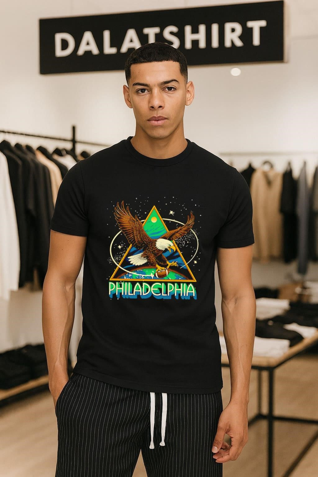 Philadelphia Eagle Flying With Football In Space Triangle shirt