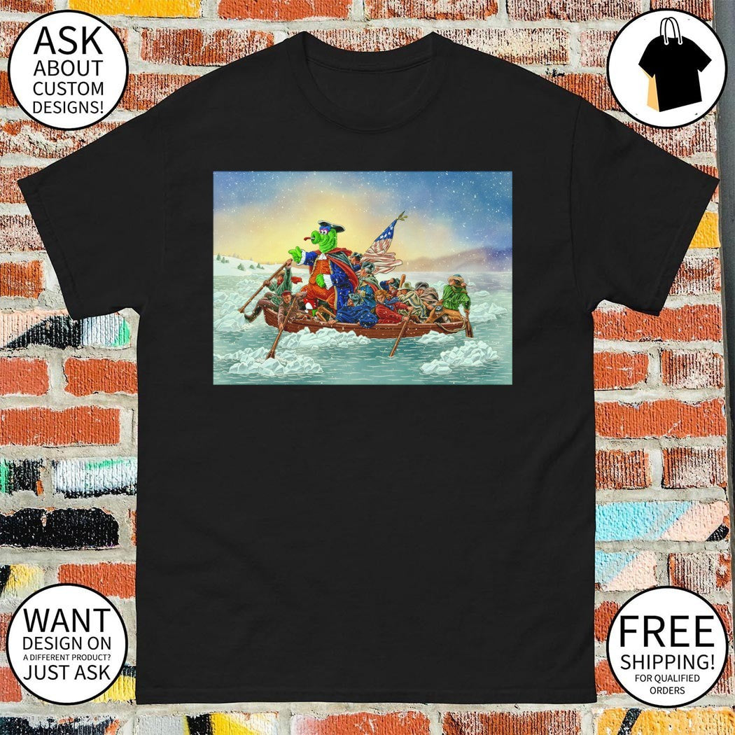 Phillie Phanatic Philadelphia Phillies Washington Crossing the Delaware parody shirt