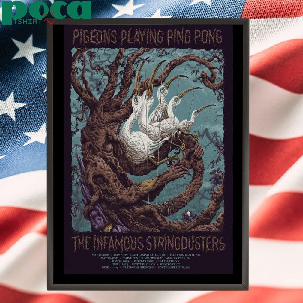 Pigeons Playing Ping Pong And The Infamous Stringdusters May 29 2025 In Hampton Beach NH Poster Shirt