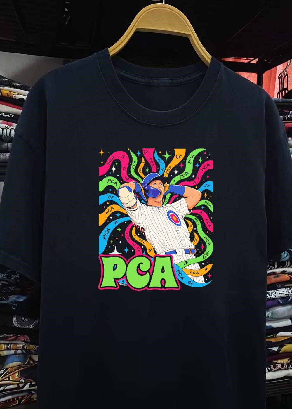 Players T-Shirt Featuring Pete Crow-Armstrong Celebrating a Chicago Cubs PCA