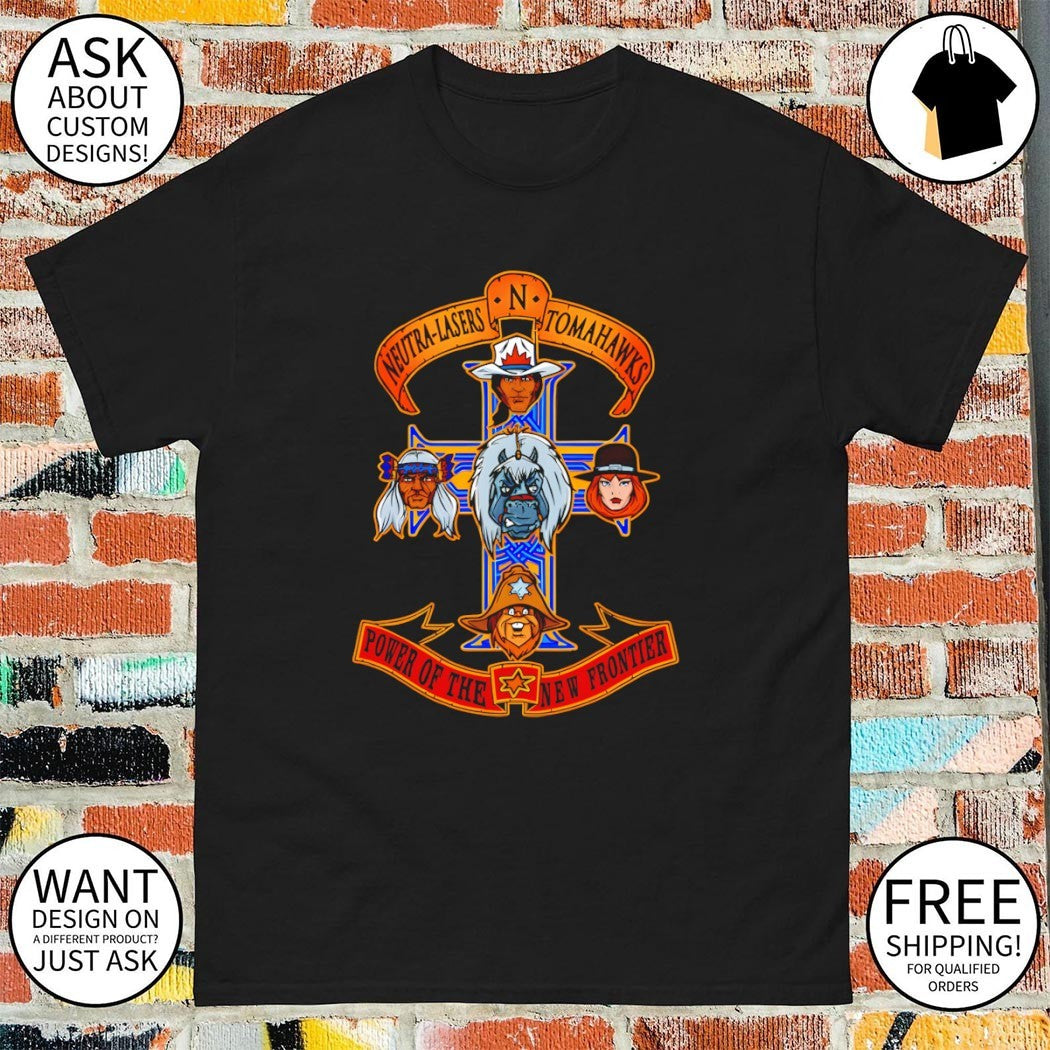 Power of the New Frontier heroes of BraveStarr and Guns N Roses’ Appetite for Destruction shirt