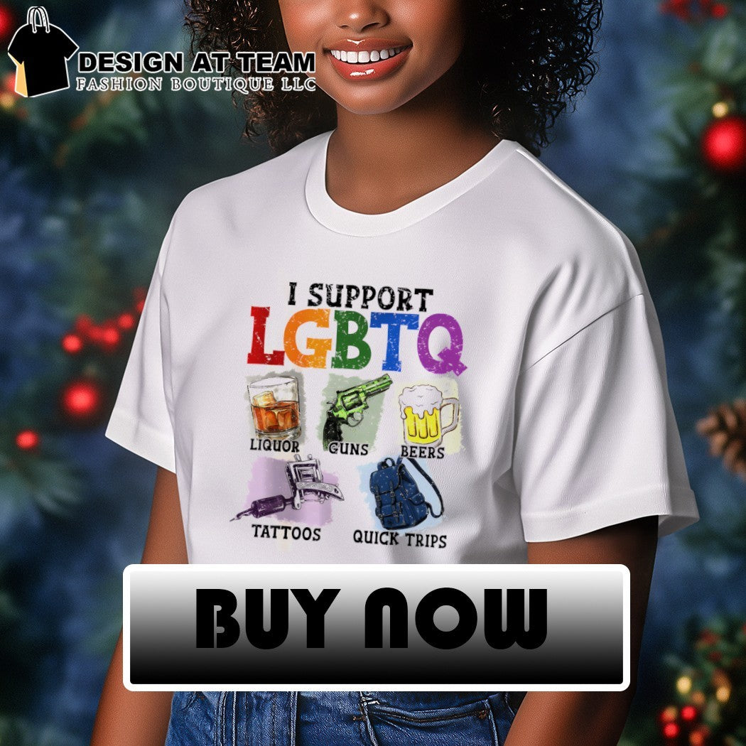 Pride Month Graphic I support LGBTQ liquor guns beers tattoos shirt