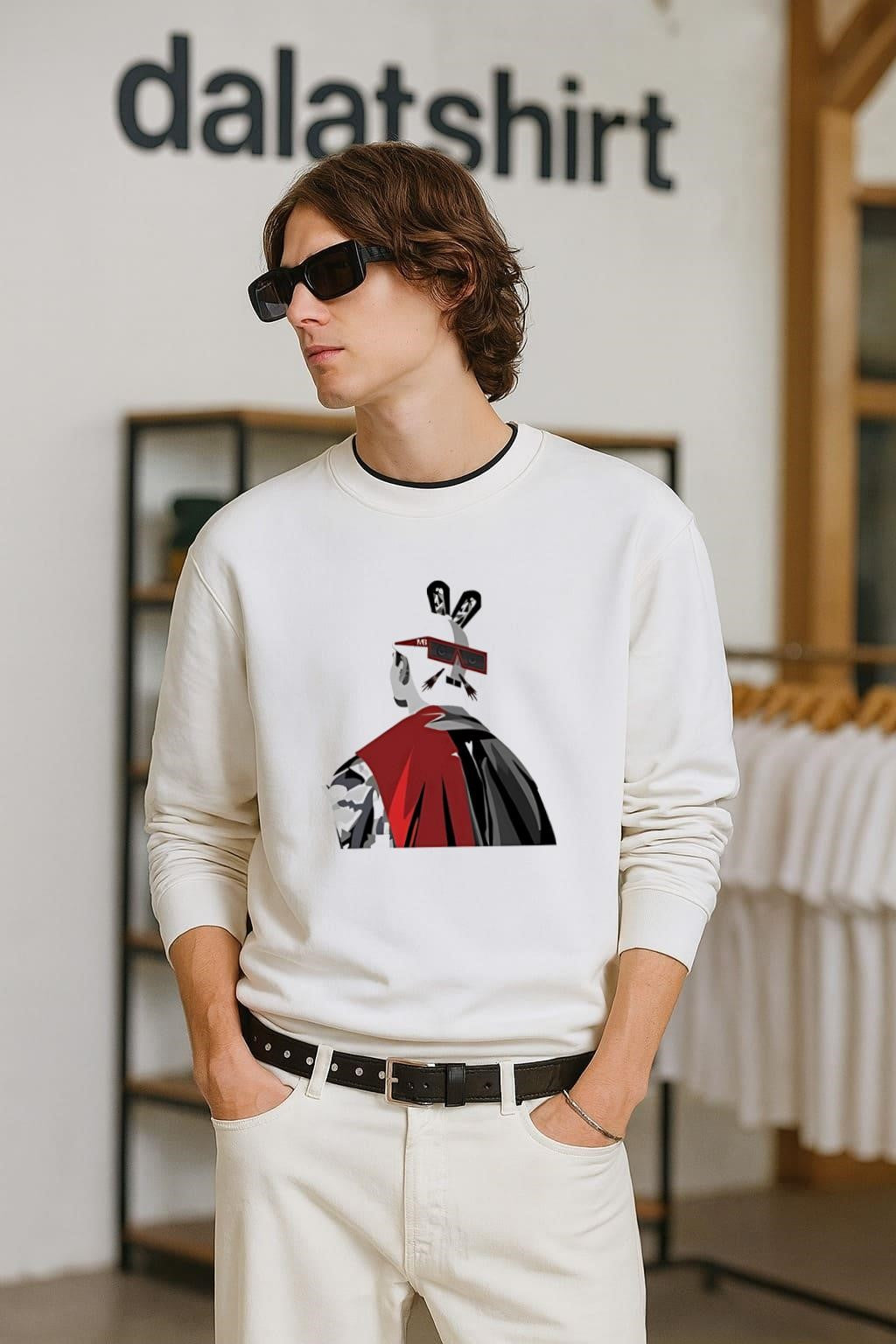 Rabbit Wearing Sunglasses And Red Cape shirt