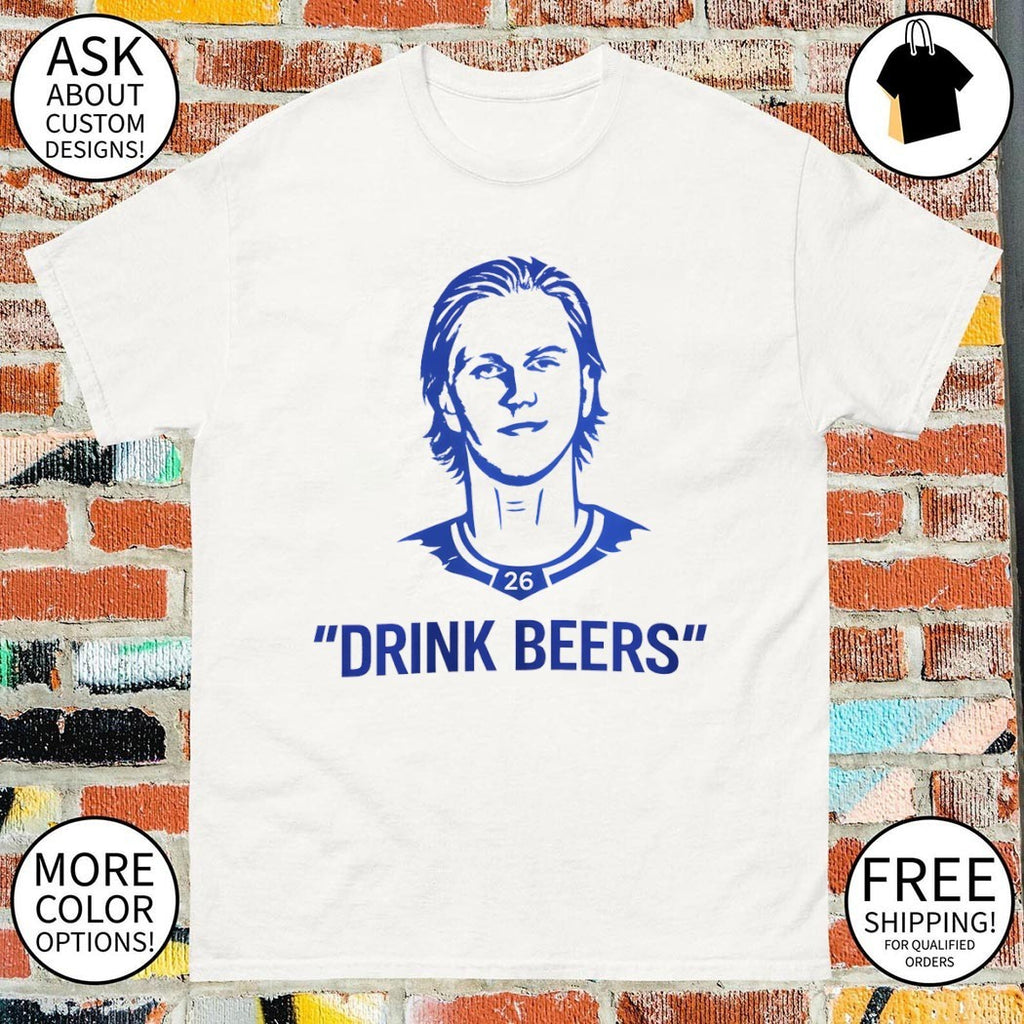 Rasmus Dahlin Sam Carrick drink beers Buffalo Sabres Hockey NHL shirt