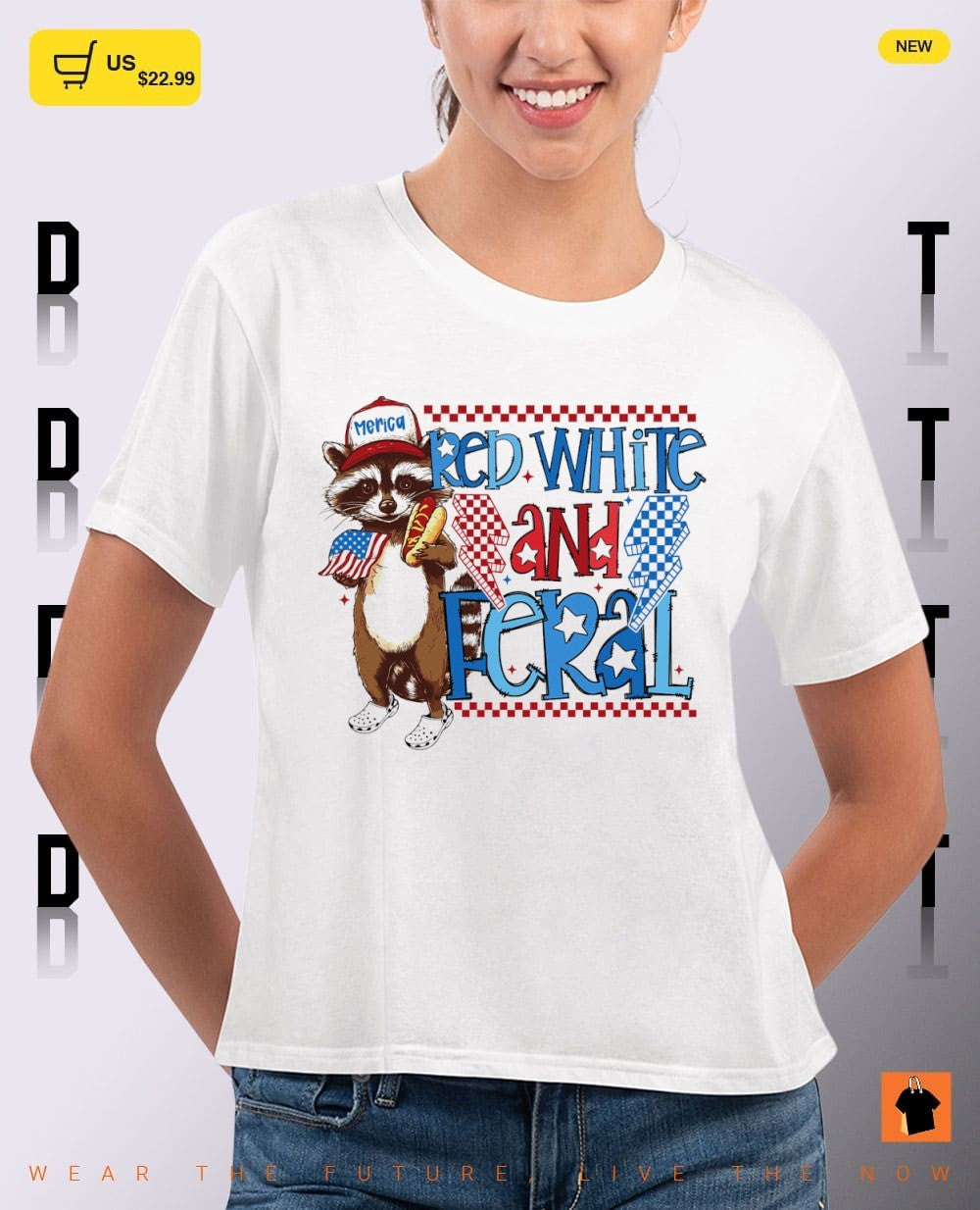 Red White and Feral Funny Raccoon 4th Of July shirt