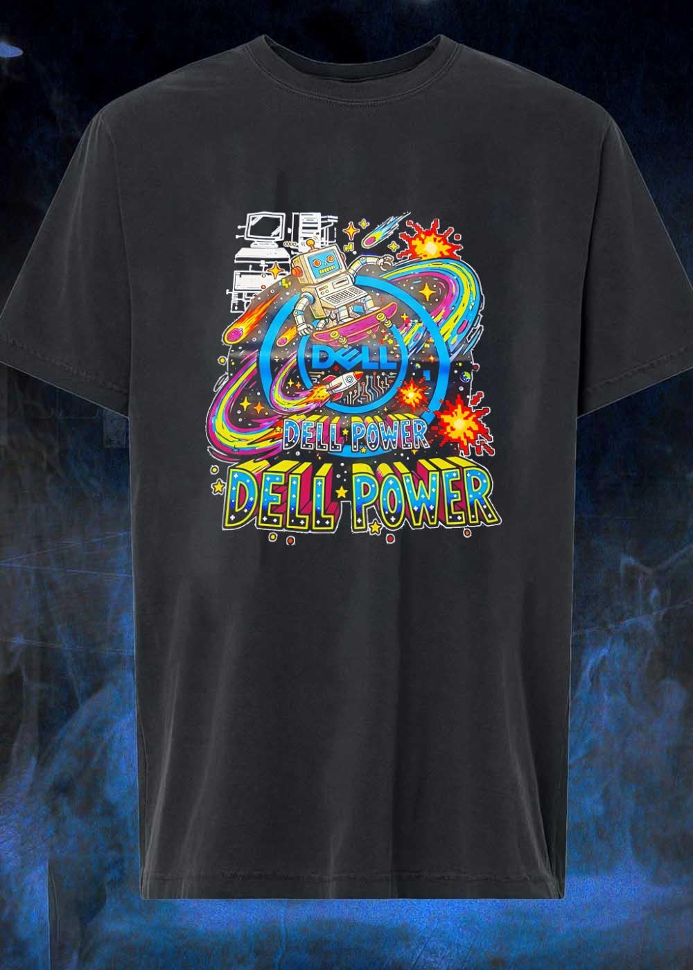 Retro Computer Robot Skateboarding in Space Dell Power T-Shirt