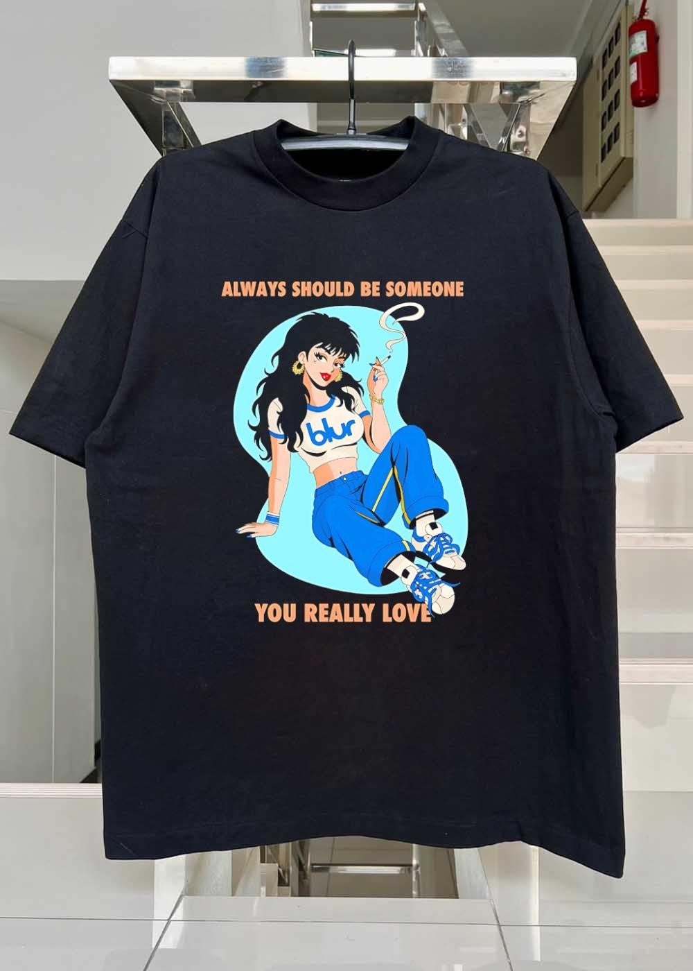 Retro Style, Woman Smoking, Always Should Be Someone You Really Love Blur T-Shirt
