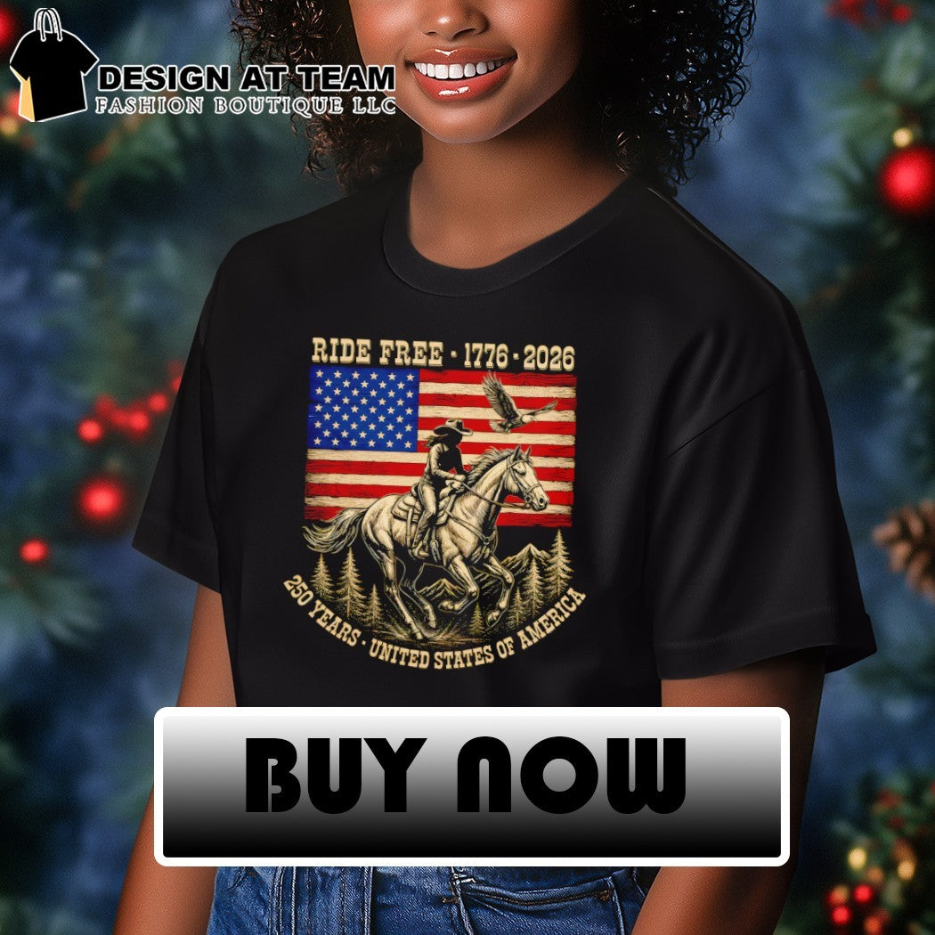 Ride Free 1776 2026 USA 250 Years Patriotic Cowboy Horse American Flag shirt