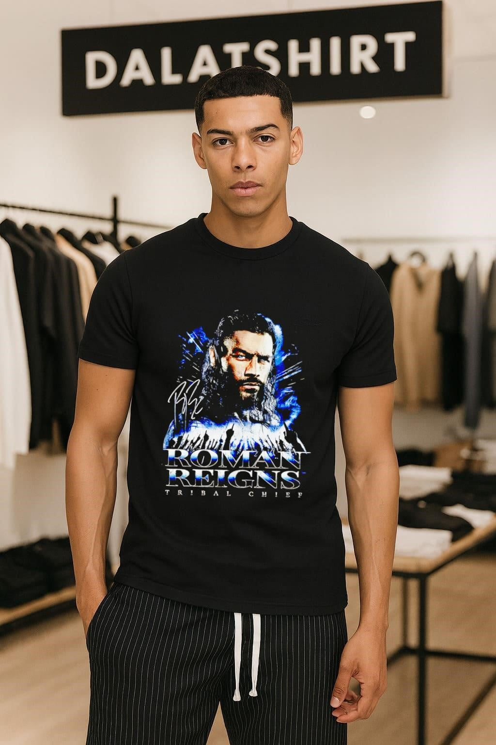 Roman Reigns Tribal Chief Blue Smoke Signature Crowd Silhouette shirt