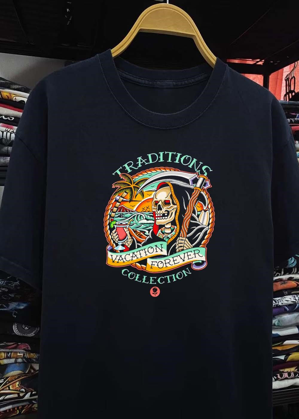 Rose Traditions Vacation Forever Collection Grim Reaper Drinking Cocktail shirt
