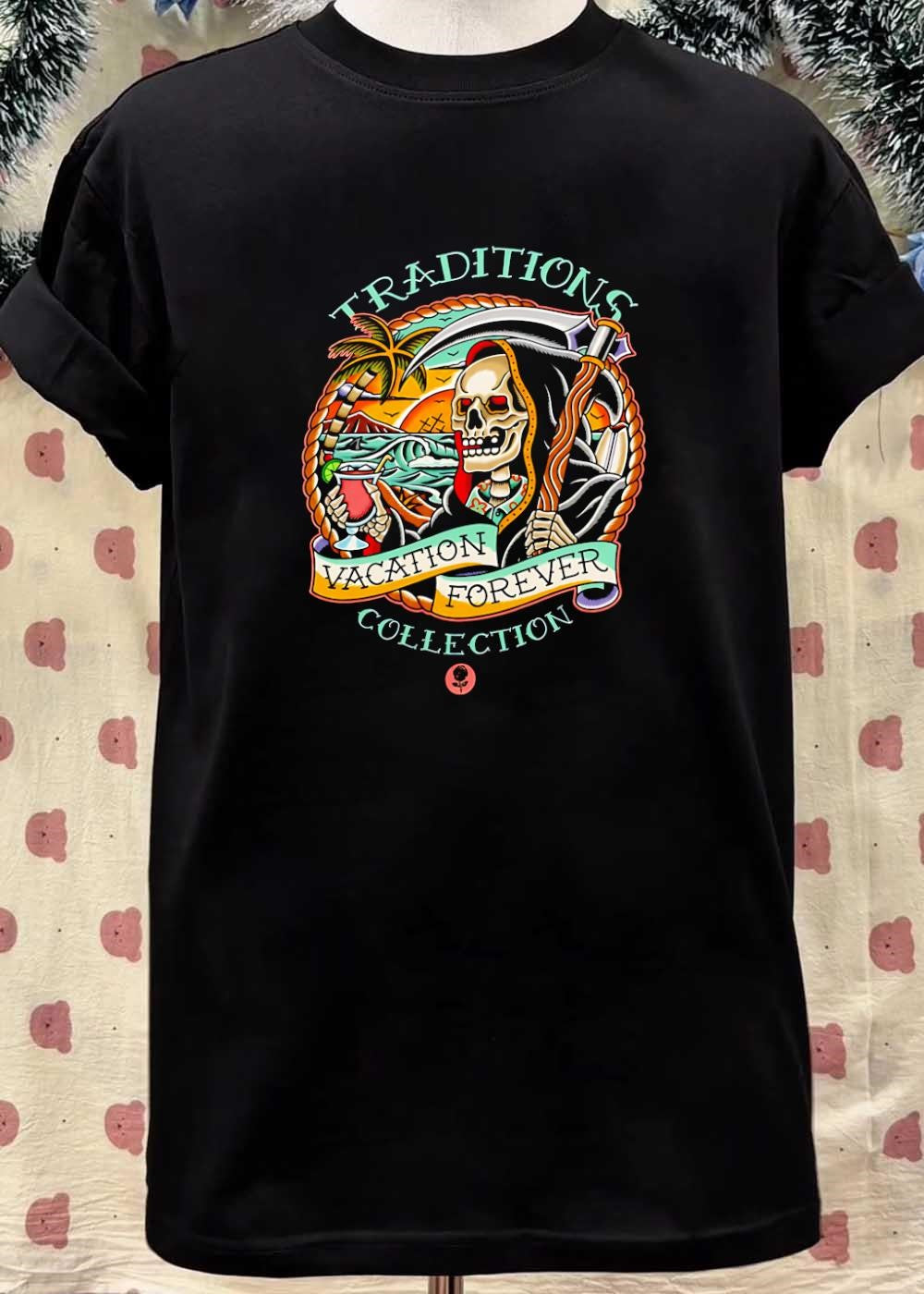 Rose Traditions Vacation Forever Collection Grim Reaper Drinking Cocktail shirt