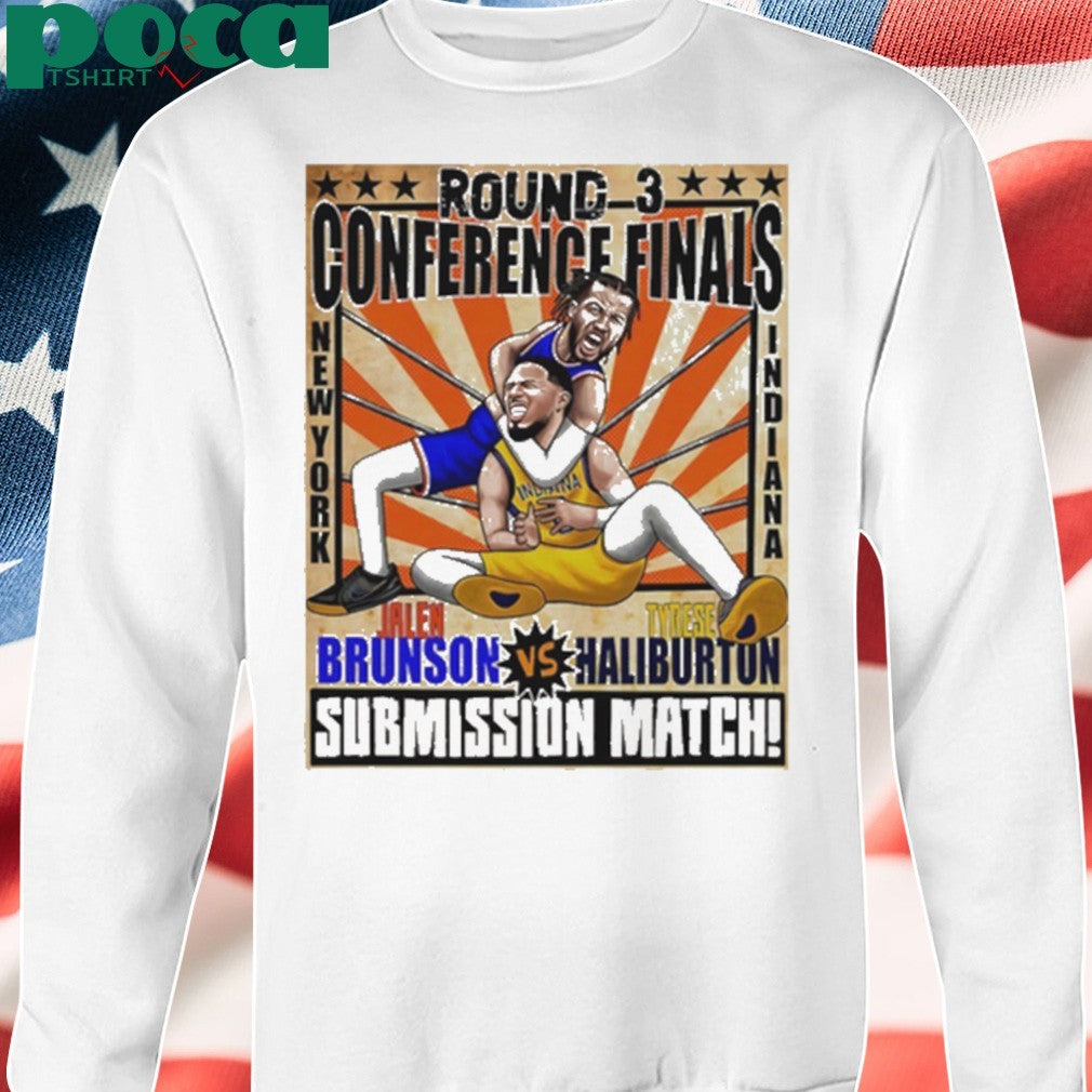Round 3 Conference Finals Jalen Brunson vs Tyrese Haliburton submission match caricature shirt