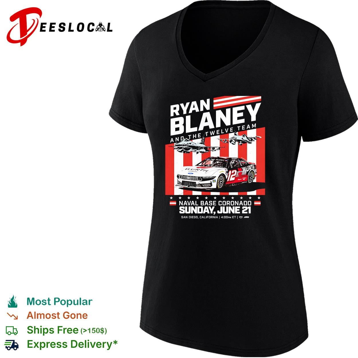 Ryan Blaney number 12 Ford Mustang Naval Base Coronado San Diego June 21 shirt