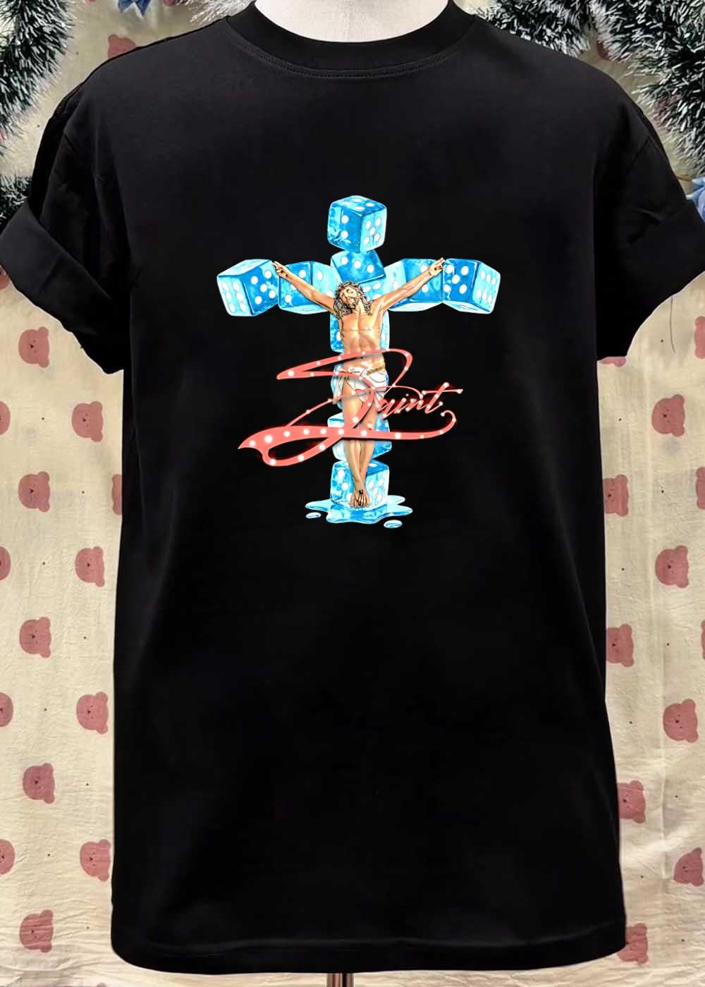 Saint Jesus Christ on a Cross Made of Ice Dice T-Shirt