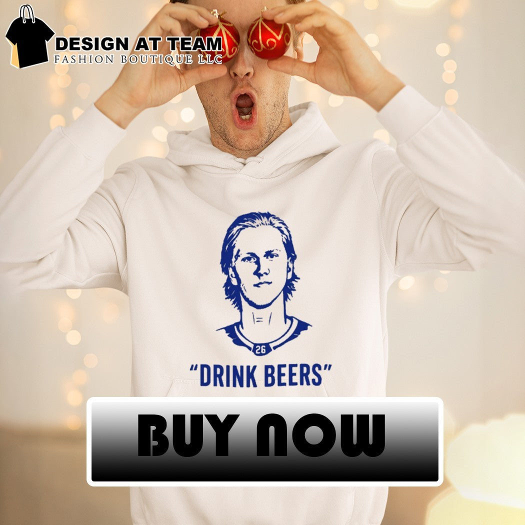 Sam Carrick wearing Rasmus Dahlin drink beers shirt