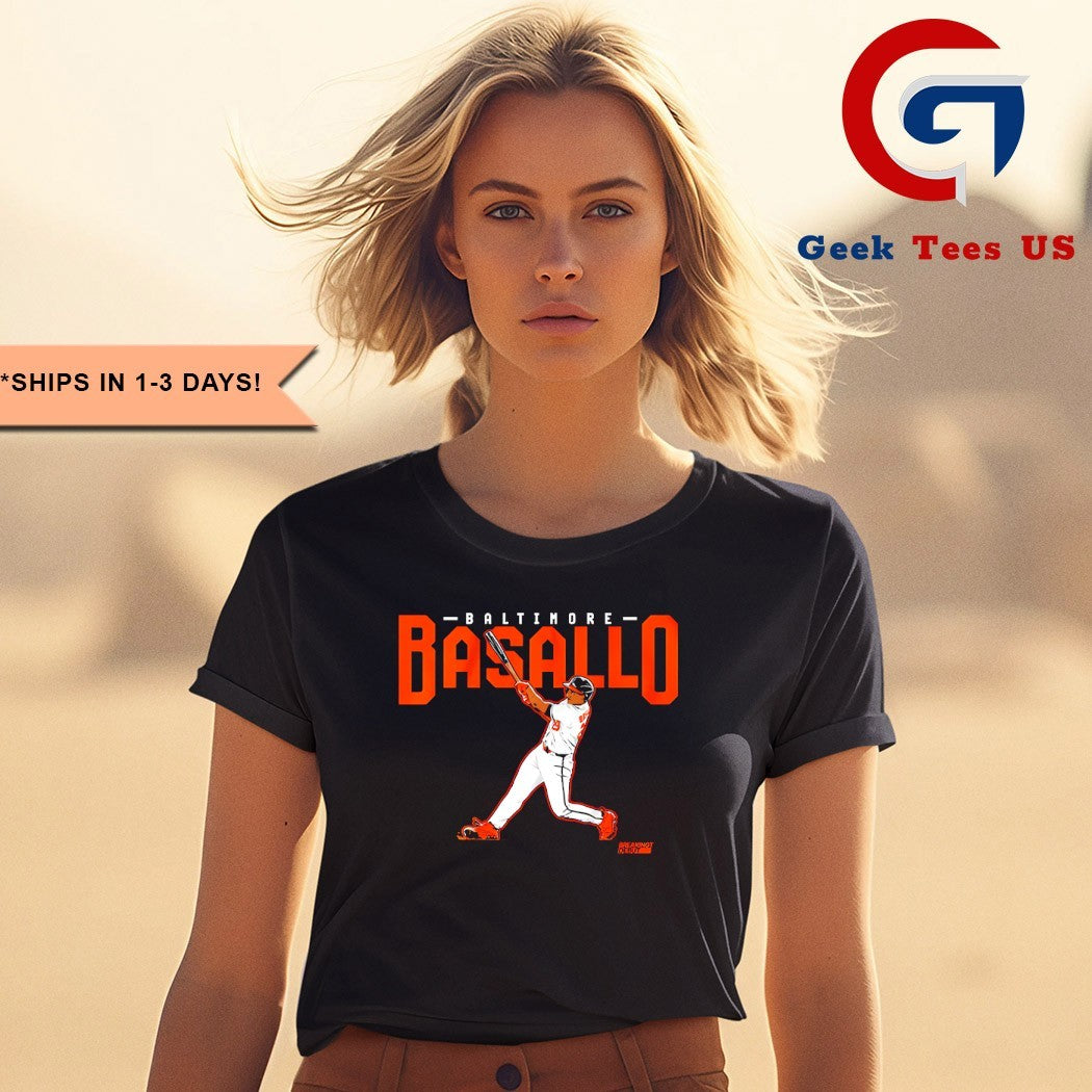 Samuel Basallo Baltimore Orioles Baseball slugger swing shirt