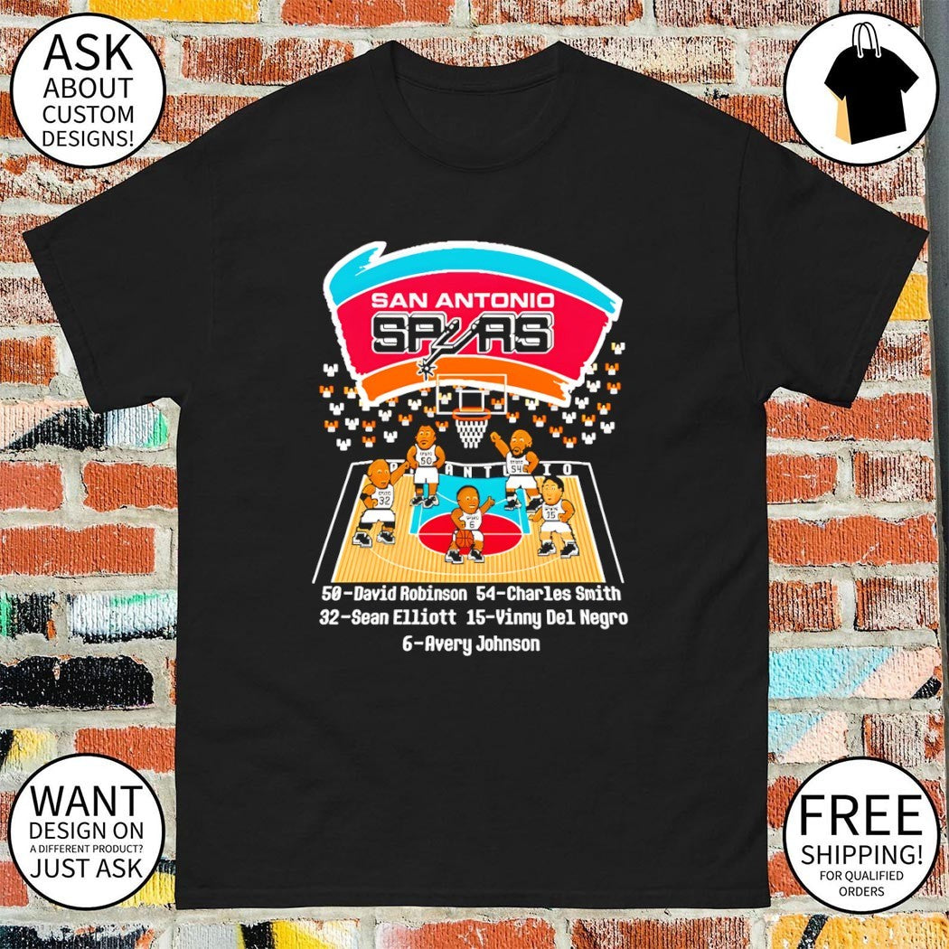 San Antonio Spurs Caricature 8 Bit 50 David Robinson 54 Charles Smith 32 Sean Elliott 15 Vinny Del Negro shirt