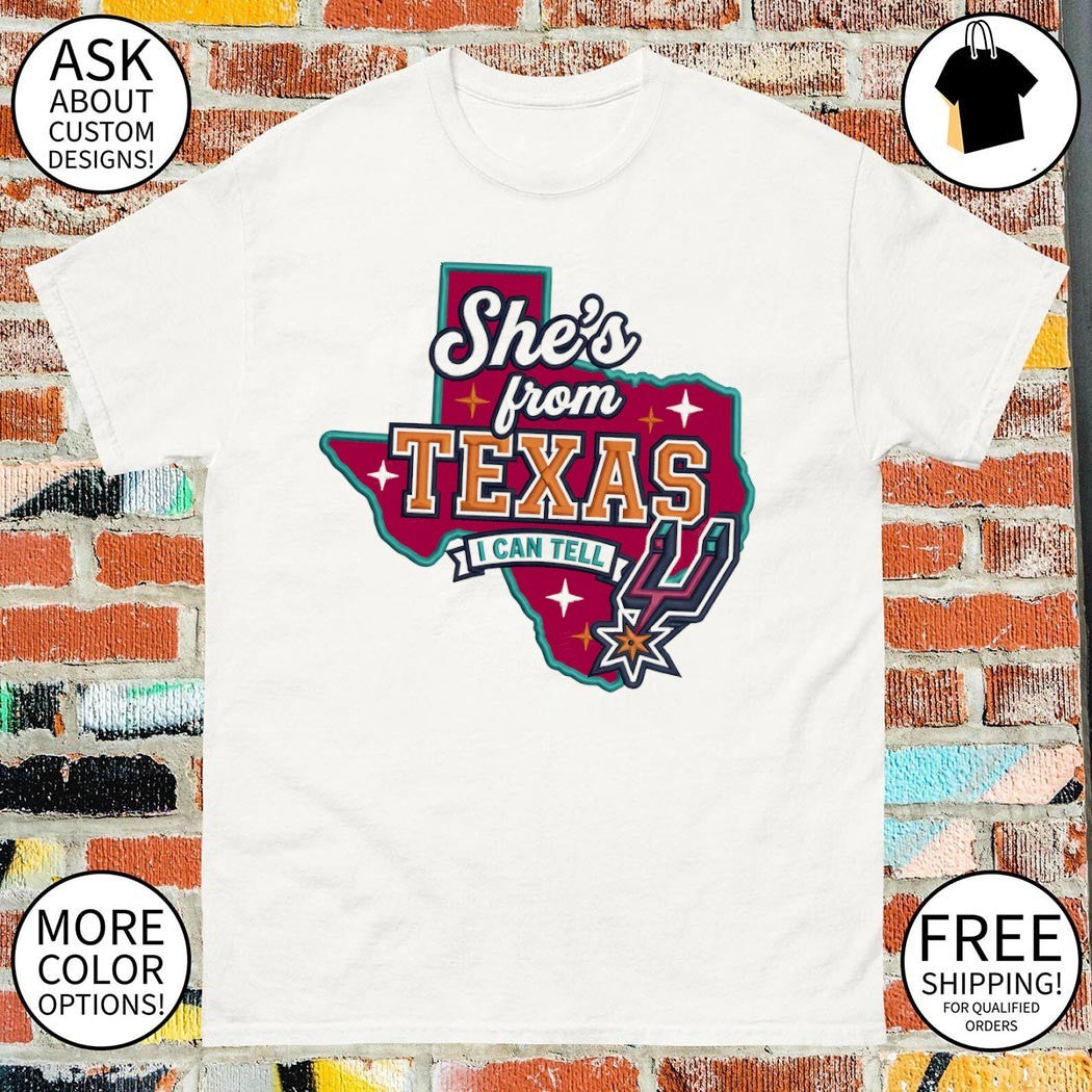San Antonio Spurs basketball apparel She’s from Texas I can tell state map shirt