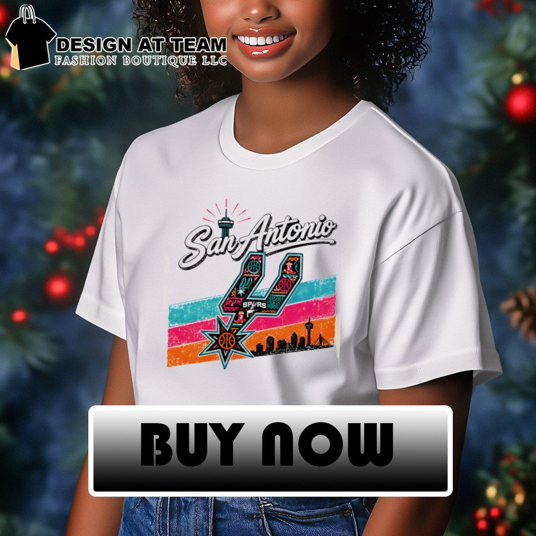 San Antonio Spurs basketball team apparel with city skyline vintage shirt
