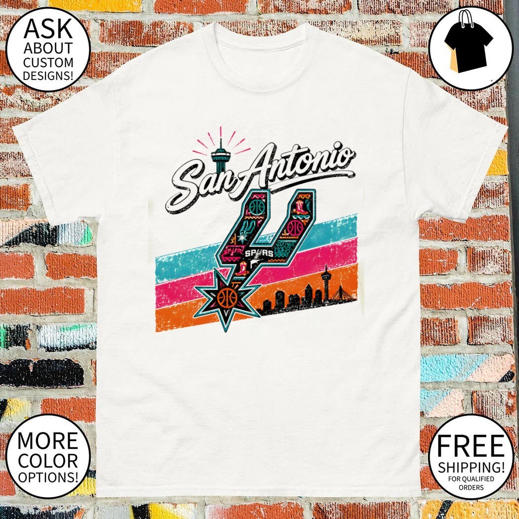 San Antonio Spurs basketball team apparel with city skyline vintage shirt