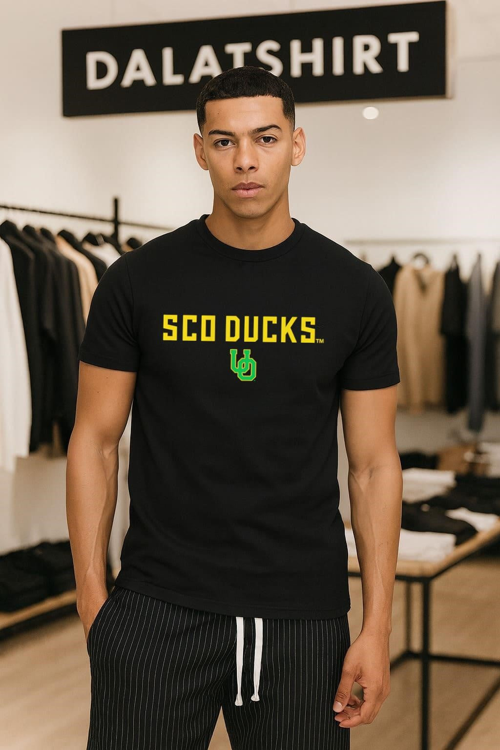Sco Ducks UO Green and Yellow Logo shirt