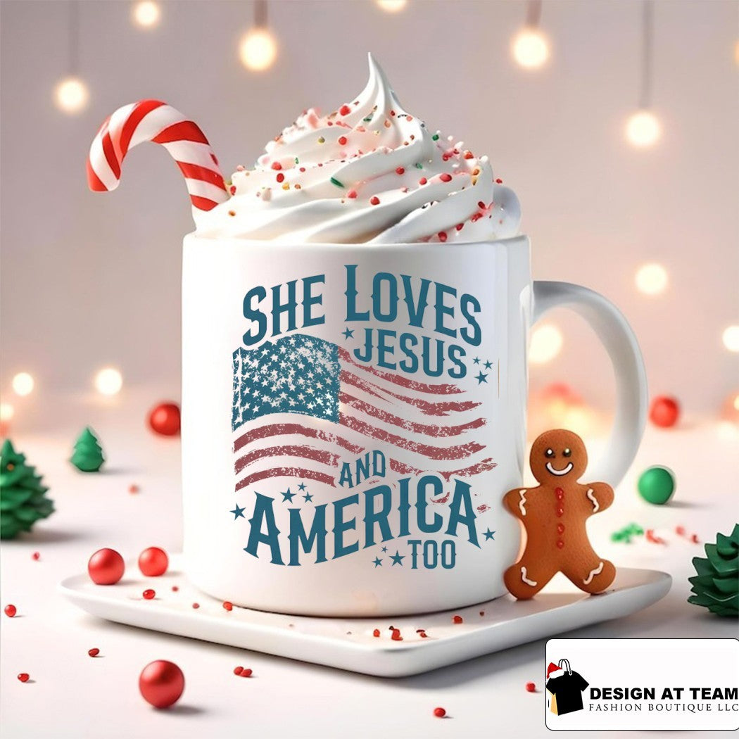 She Loves Jesus and America too Christian Patriotic 4th of July shirt