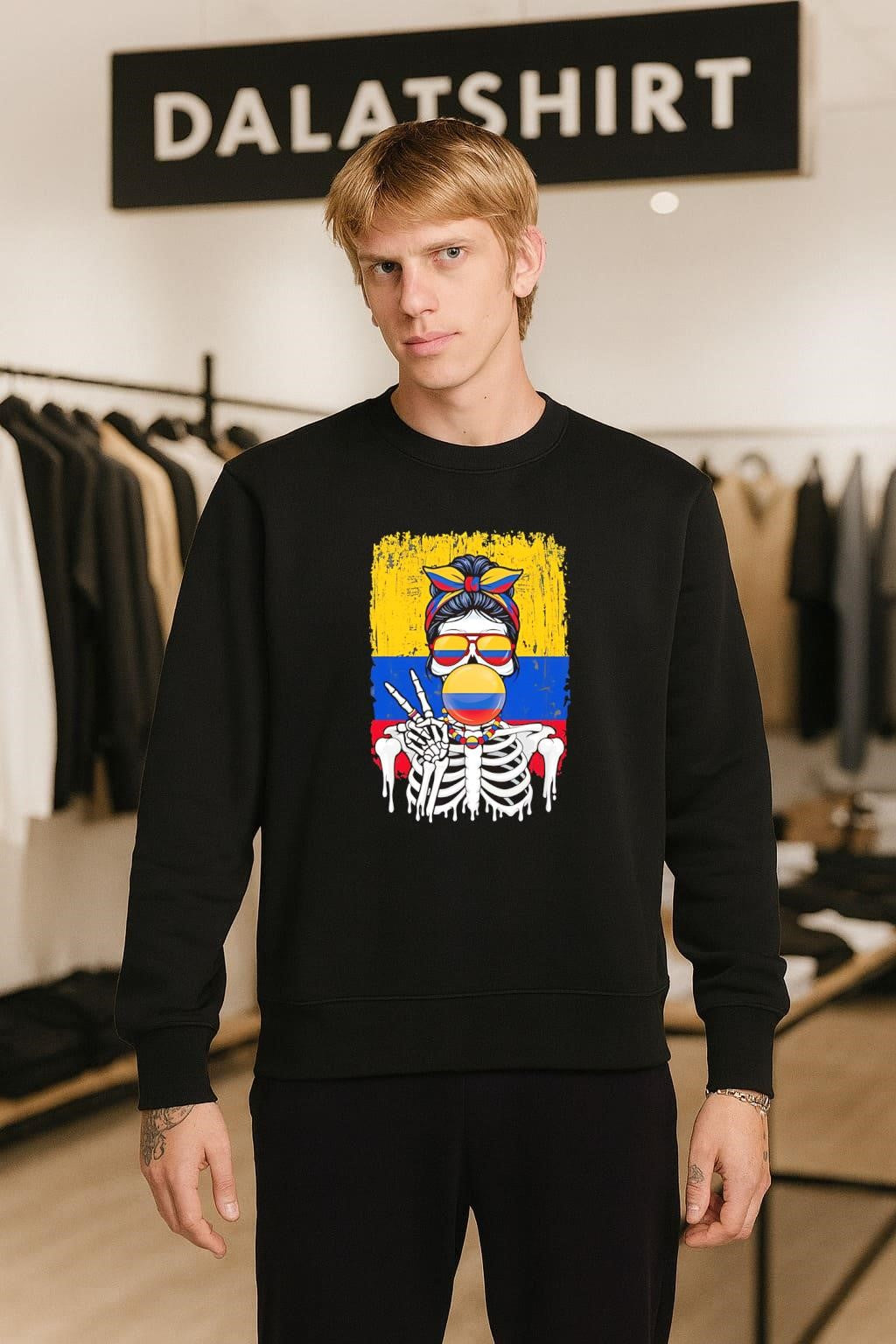 Skeleton Girl Ecuador Flag Glasses Peace Sign Bubble Gum shirt