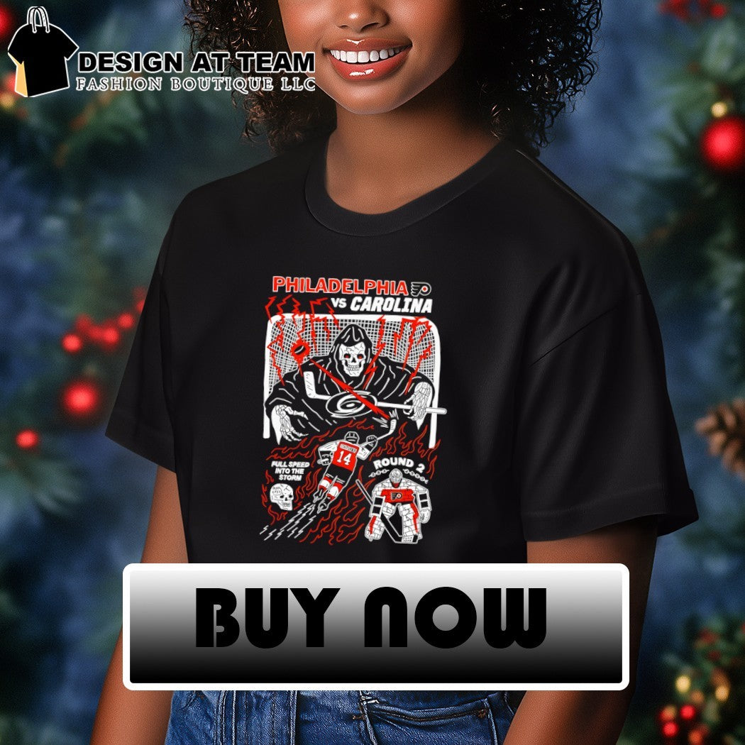 Skeleton Philadelphia Flyers vs Carolina Hurricanes Hockey full speed into the storm shirt