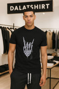 Skeleton Rock On Hand Sign Spider Web Halloween Graphic shirt