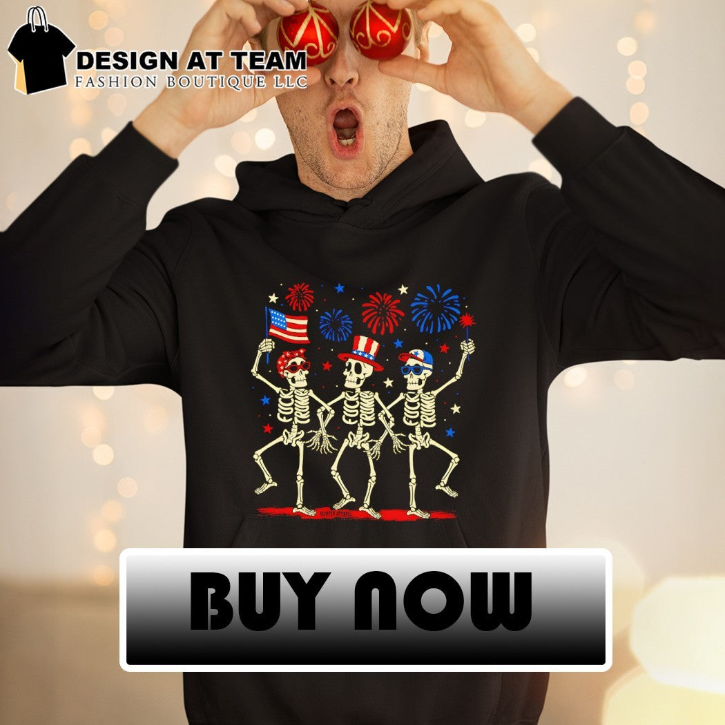 Skeleton dancing Fuck Trump FDT American flag firework 4th of July 2026 shirt