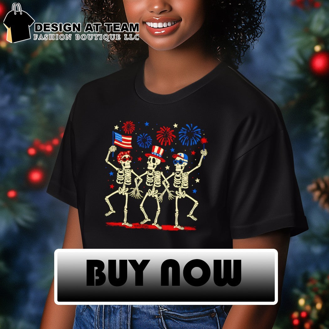 Skeleton dancing Fuck Trump FDT American flag firework 4th of July 2026 shirt