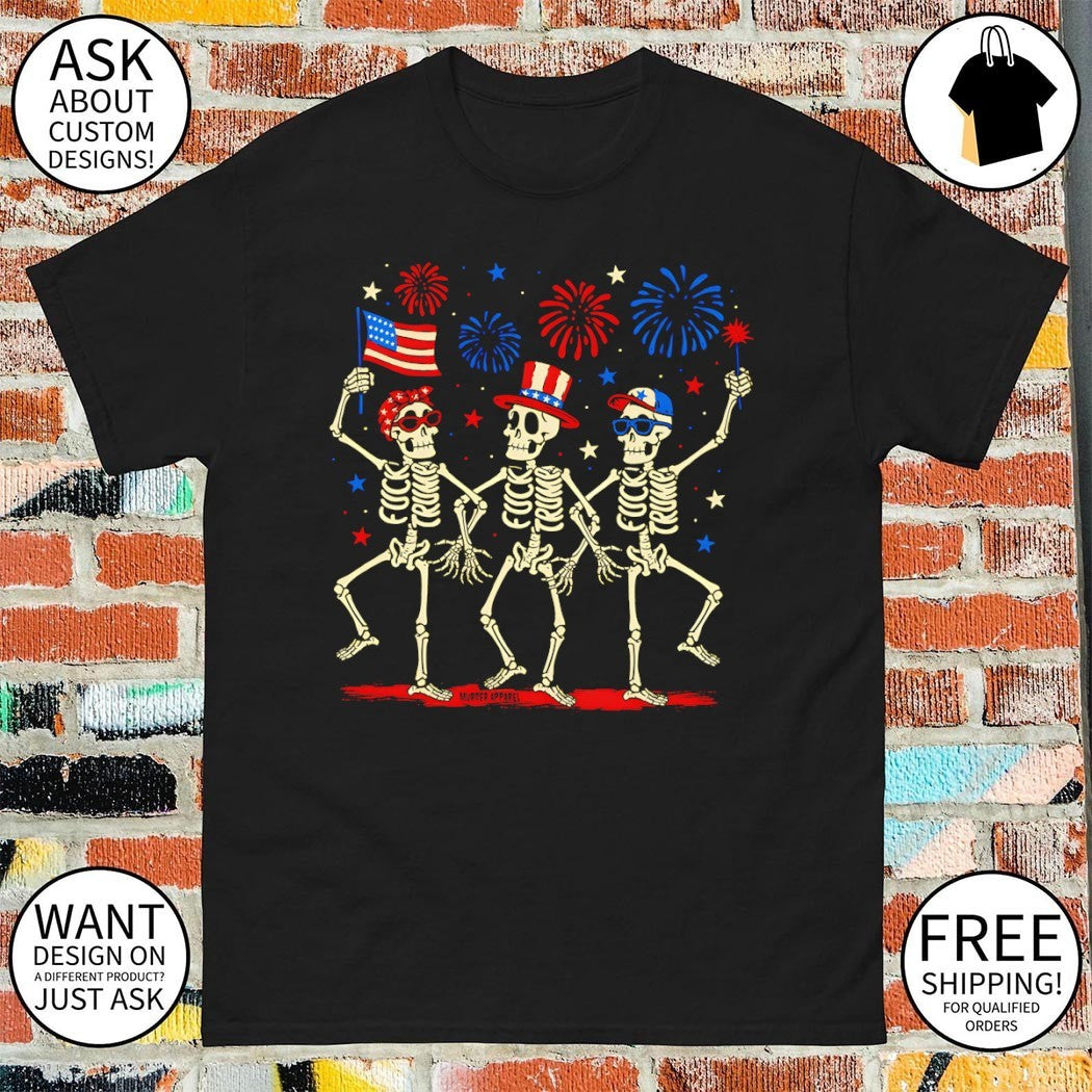 Skeleton dancing Fuck Trump FDT American flag firework 4th of July 2026 shirt