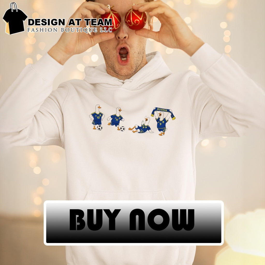 Soccer duck team Bosnia print apparel featuring jersey mascot cartoon sports shirt