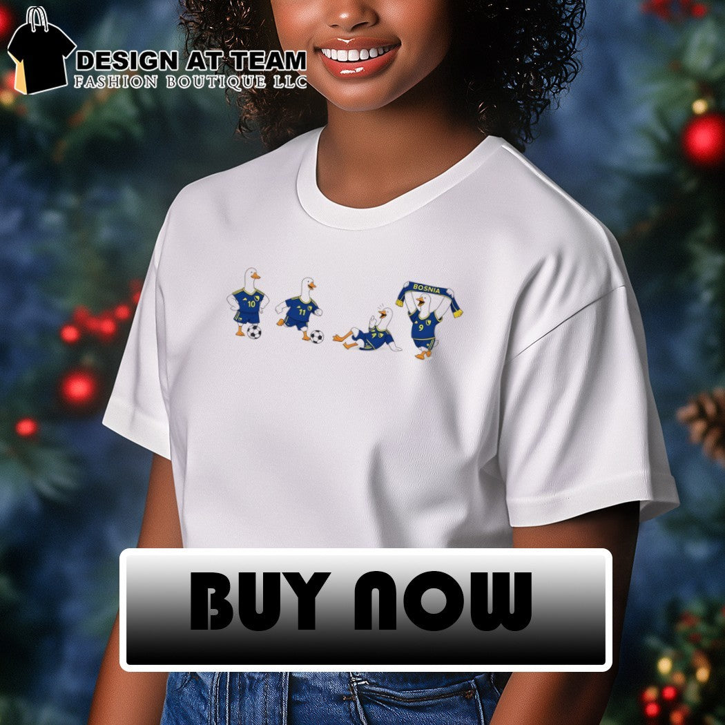 Soccer duck team Bosnia print apparel featuring jersey mascot cartoon sports shirt