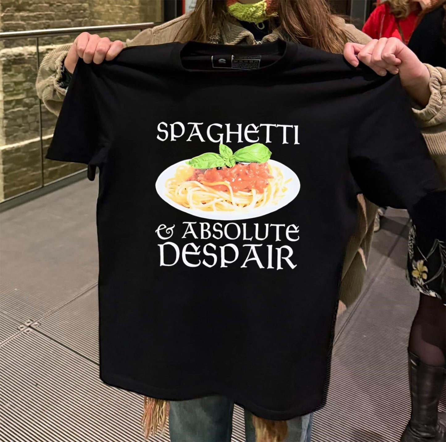 Spaghetti and Absolute Despair basil pasta food meme shirt