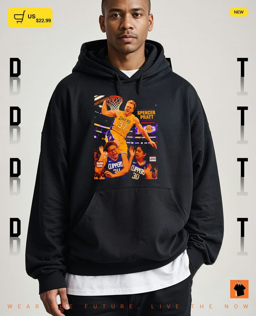 Spencer Pratt Los Angeles Lakers dunks on communists Karen Bass Nithya Raman Los Angeles Clippers shirt