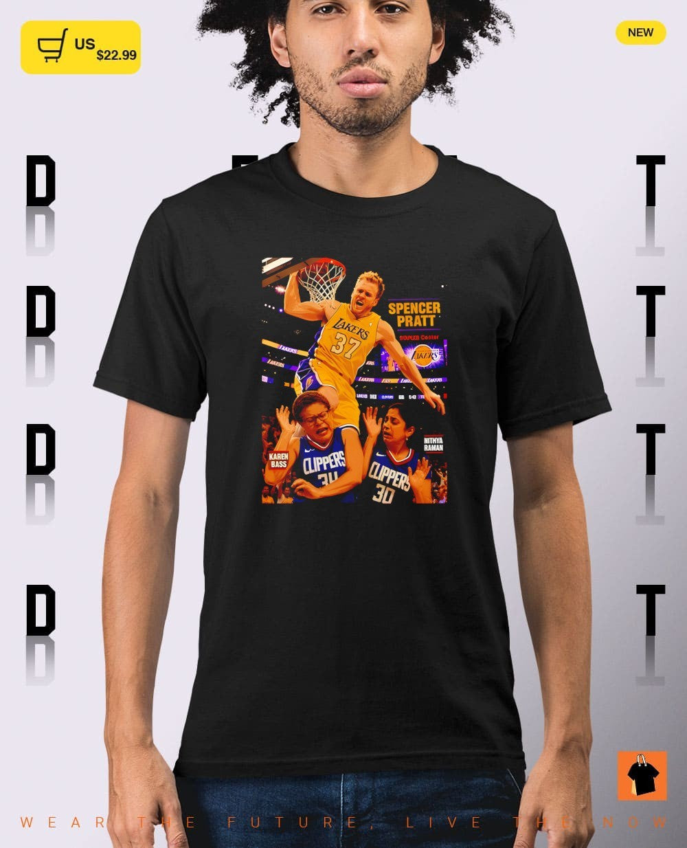 Spencer Pratt Los Angeles Lakers dunks on communists Karen Bass Nithya Raman Los Angeles Clippers shirt