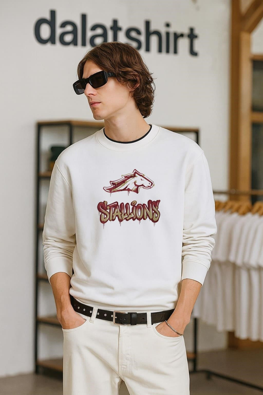 Stallions horse logo with graffiti paint drip style shirt