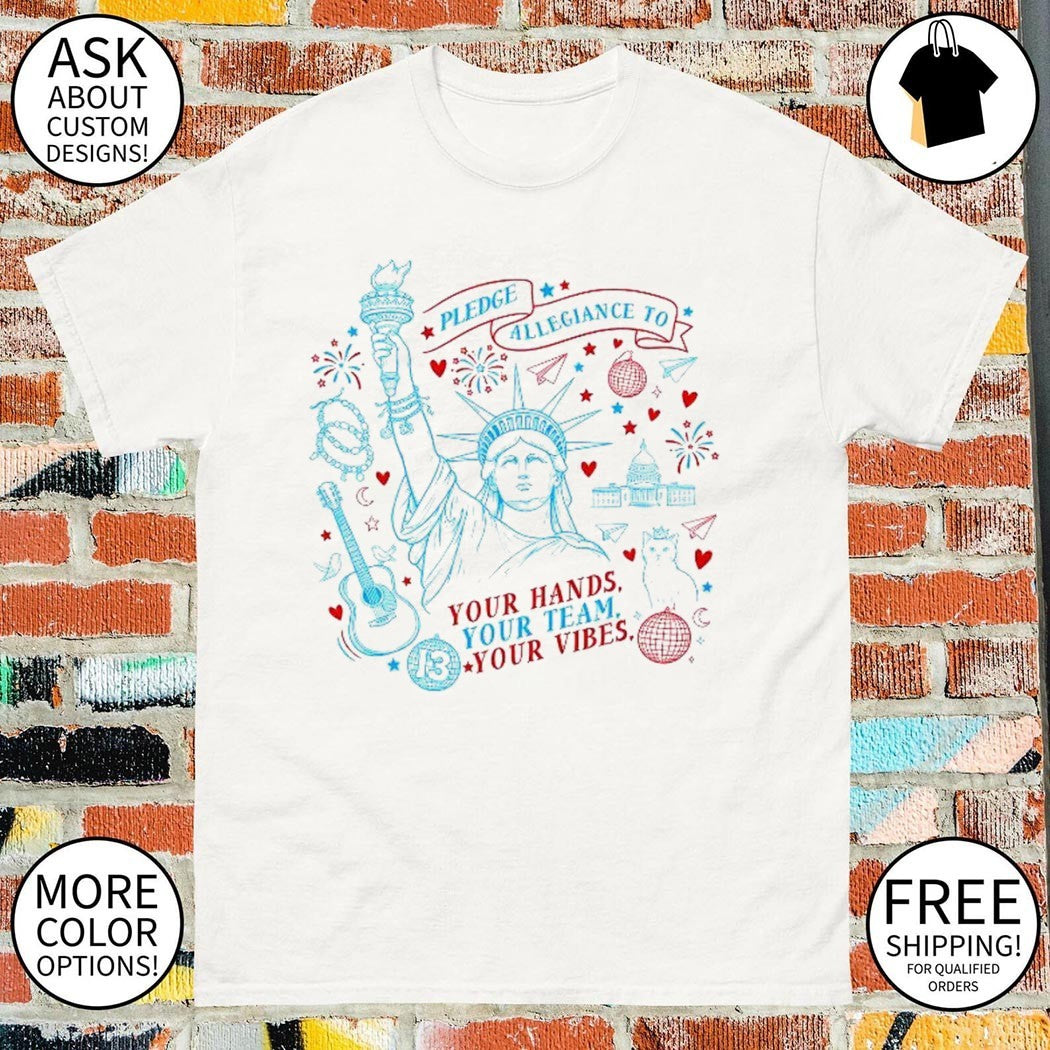 Statue of Liberty guitar cat disco ball Pledge Allegiance to Your Hands Your Team shirt