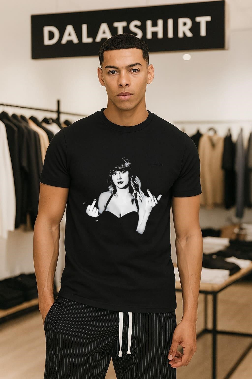 Swift Black And White Artistic Portrait Hand Gesture Music shirt