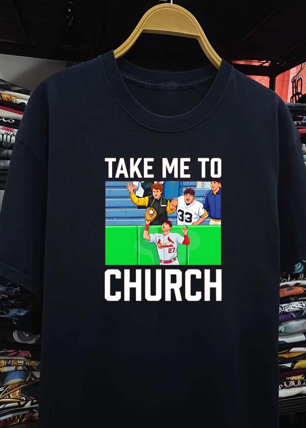 Take Me to Church Baseball Fan Catching a Home Run Ball St Louis Cardinals T-Shirt