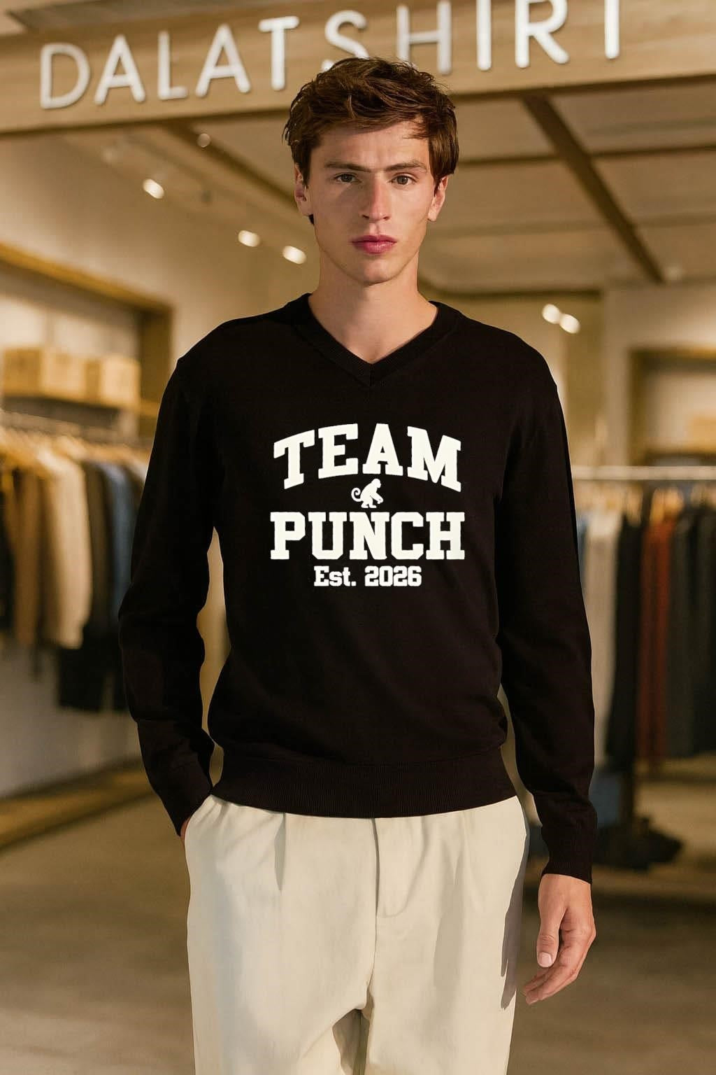 Team Punch Est. 2026 monkey silhouette varsity style shirt