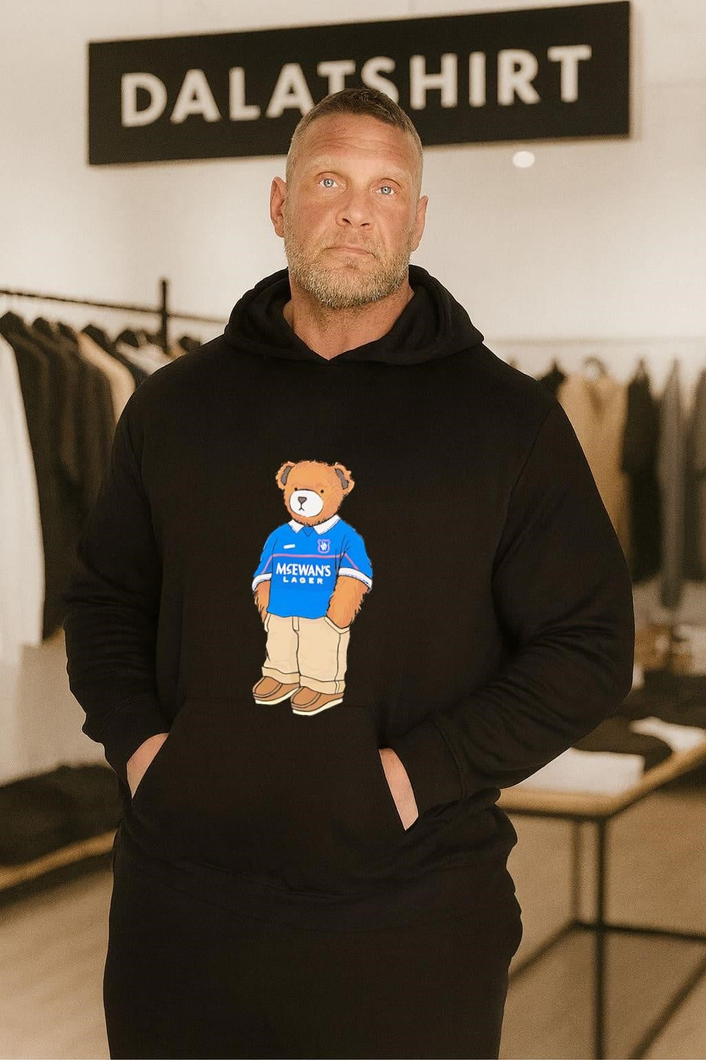 Teddy Bear Wearing Blue McEwan’s Lager Rangers Football shirt