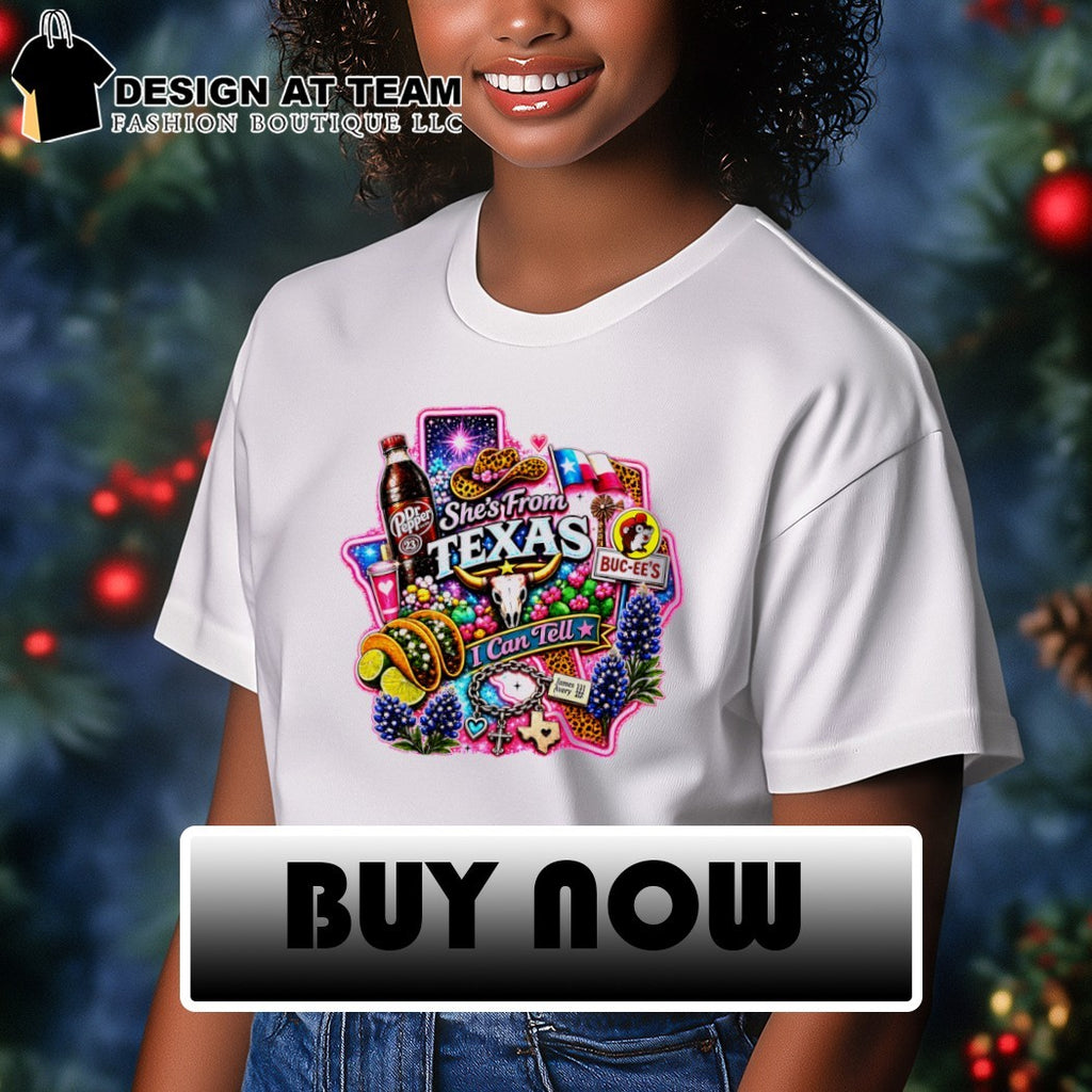 Texas Dr Pepper Buc-ee’s James Avery charms she’s from Texas I can tell text shirt